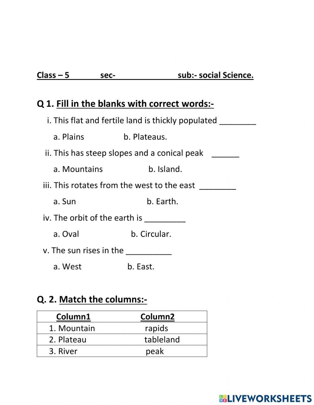 Live Worksheet online pdf worksheet for 5 Live Worksheets