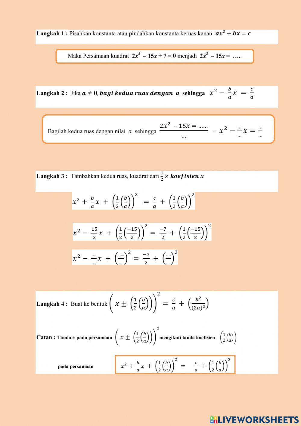 Melengkapkan Kuadrat Sempurna & Rumus Kuadratik