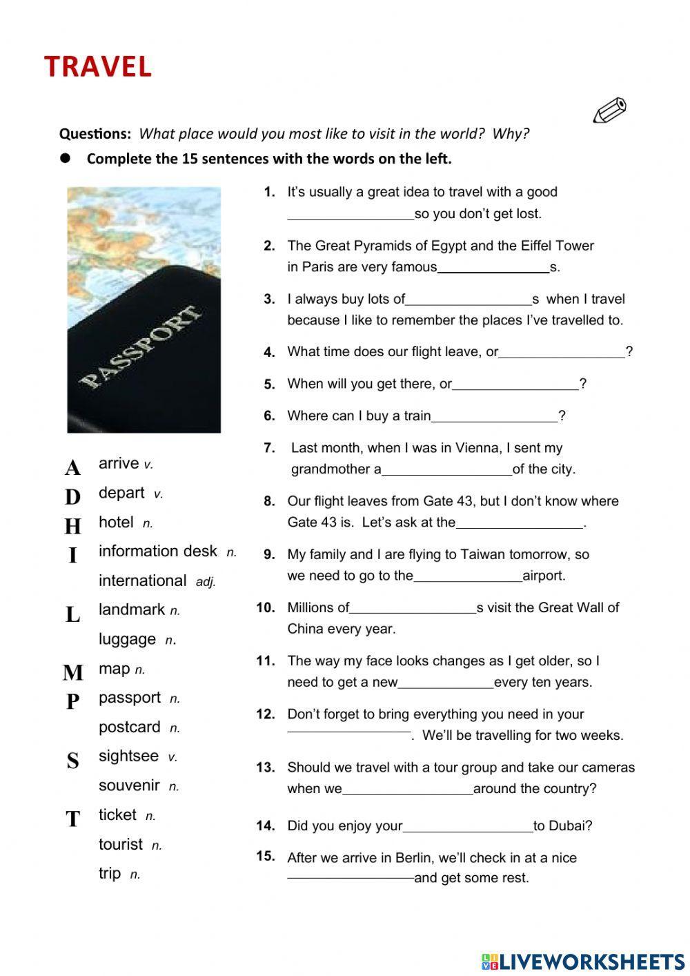 Travel 2 LiveWorksheets 1289785