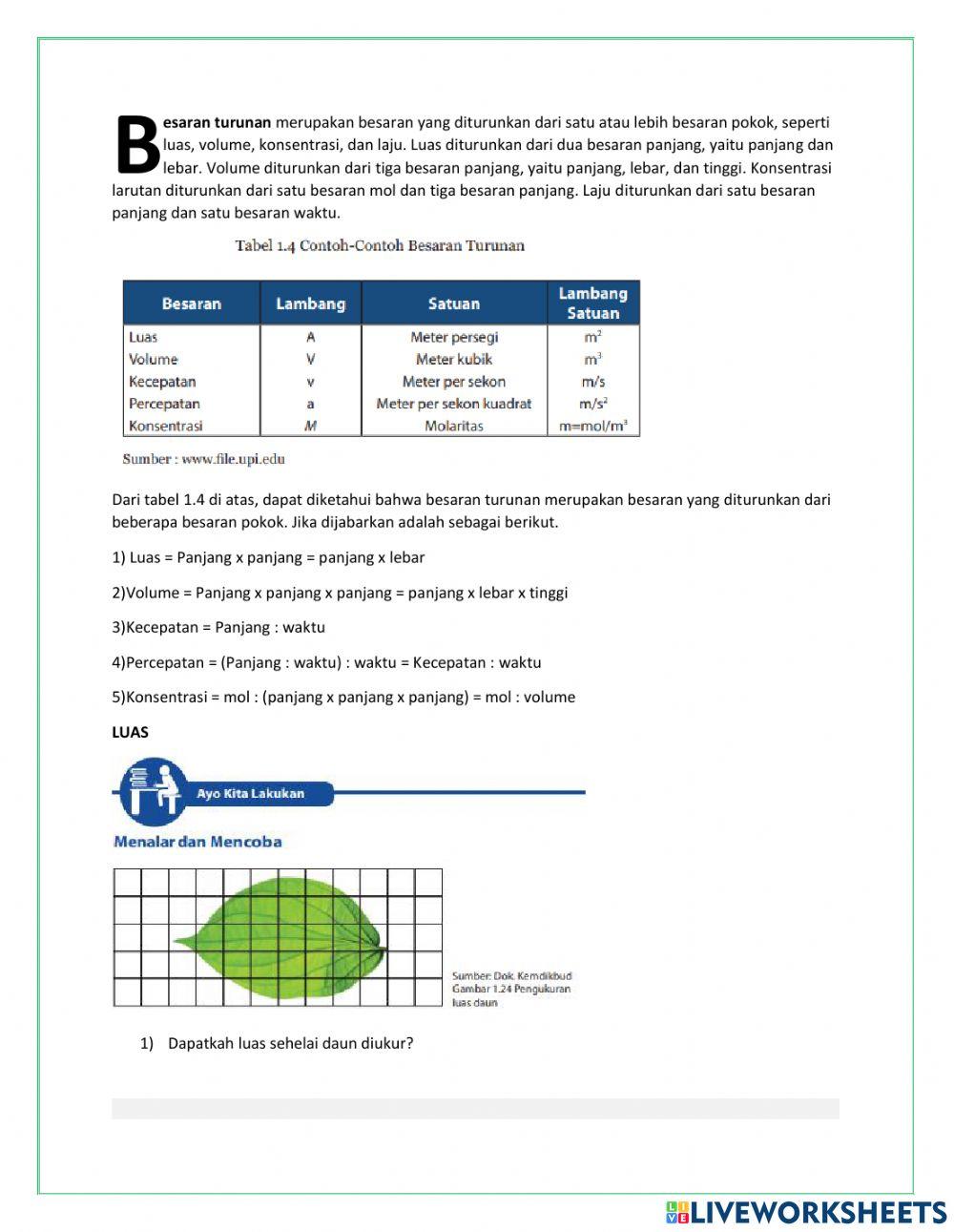 LKPD Kelas 7 3.1 Besaran Turunan