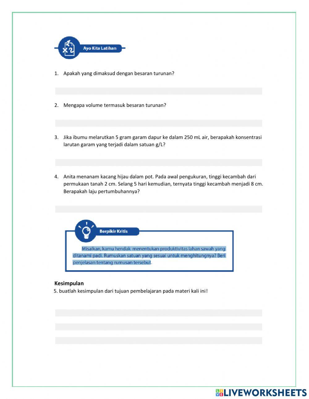 LKPD Kelas 7 3.1 Besaran Turunan