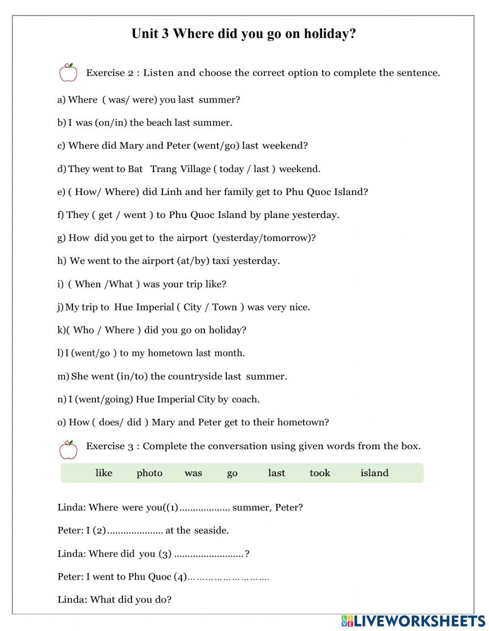 Unit 3.Where did you go on holiday?