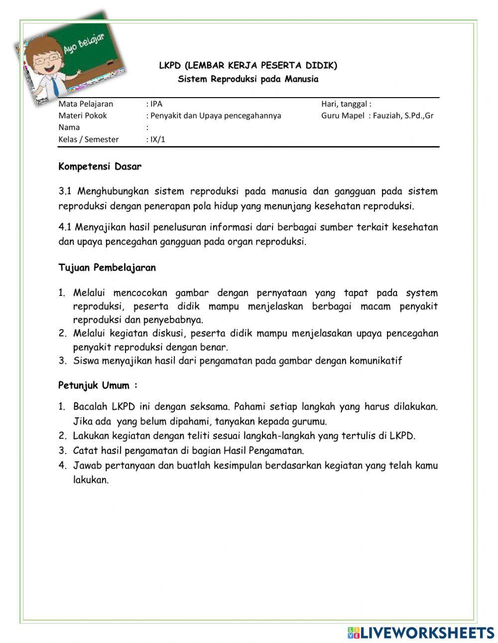 LKPD Kelas 9 3.1 Penyakit pada Sistem Reproduksi