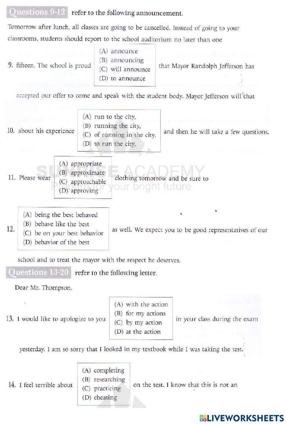 TOEFL Junior grammar test 1