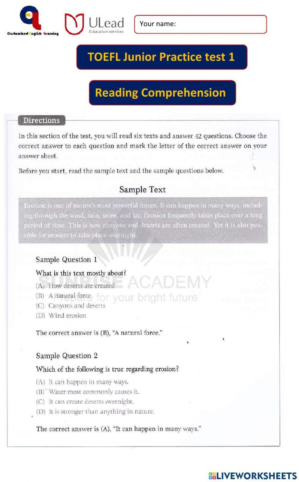 ToEFL Junior reading test 1