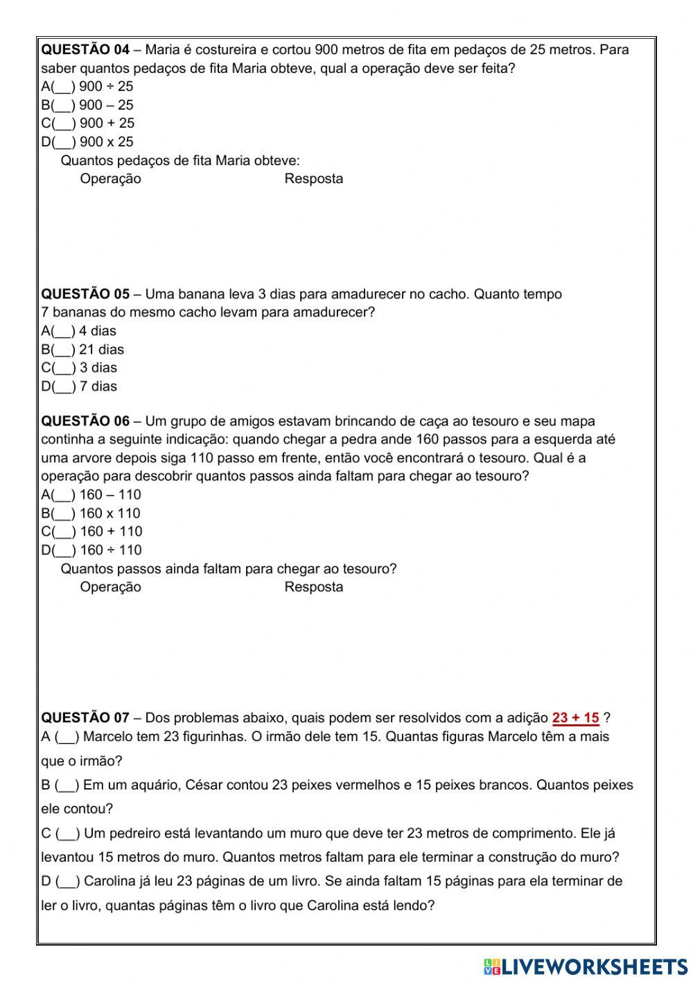 Avaliação diagnóstica - 6° ano