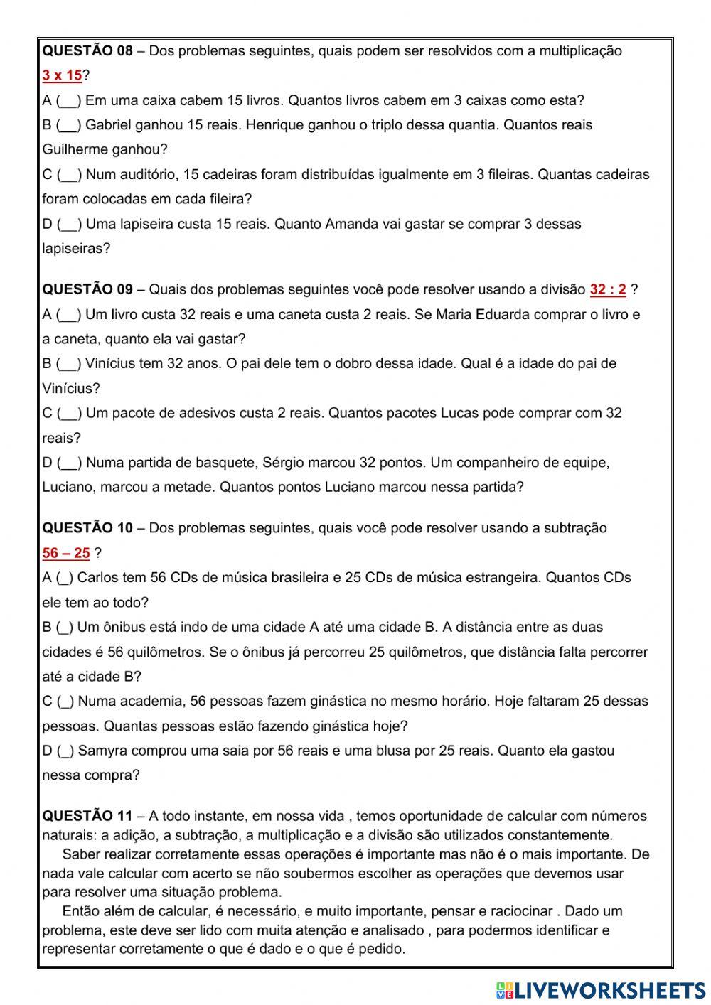 Avaliação diagnóstica - 6° ano