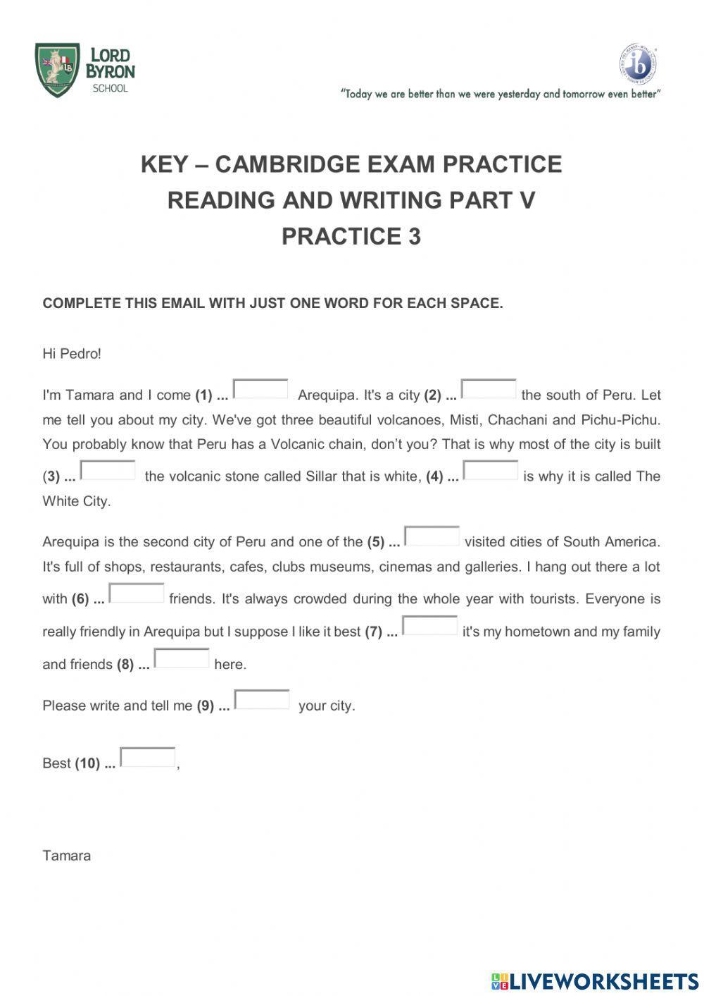 Key exam practice reading part v
