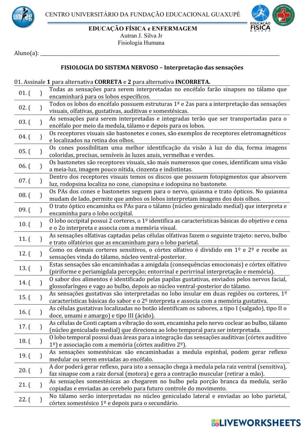 Neurofisiologia - Interpretação das sensações