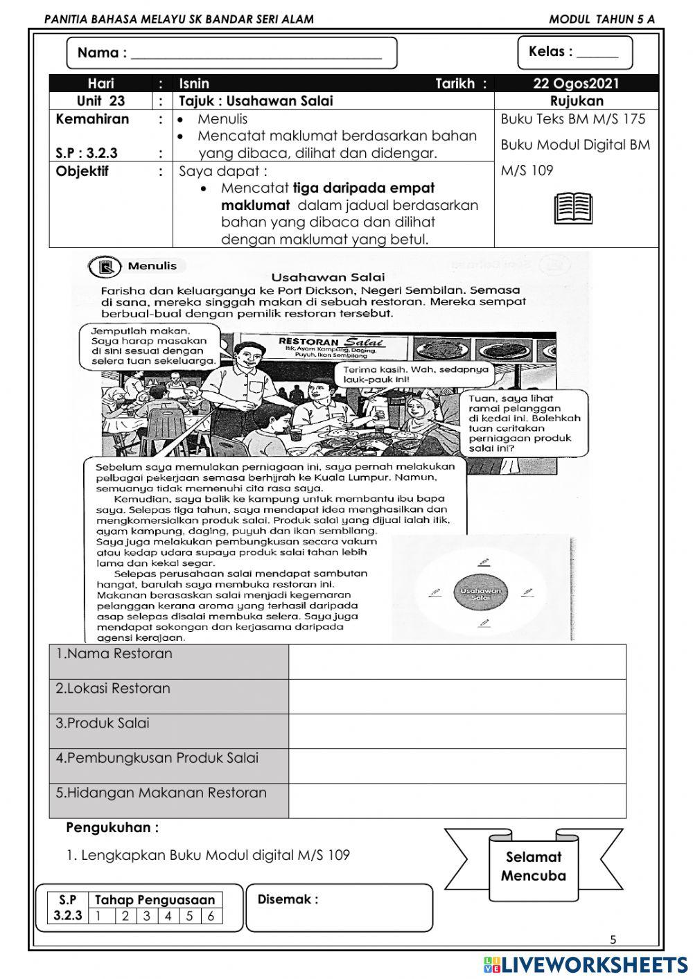Kelas bahasa melayu 5 adab