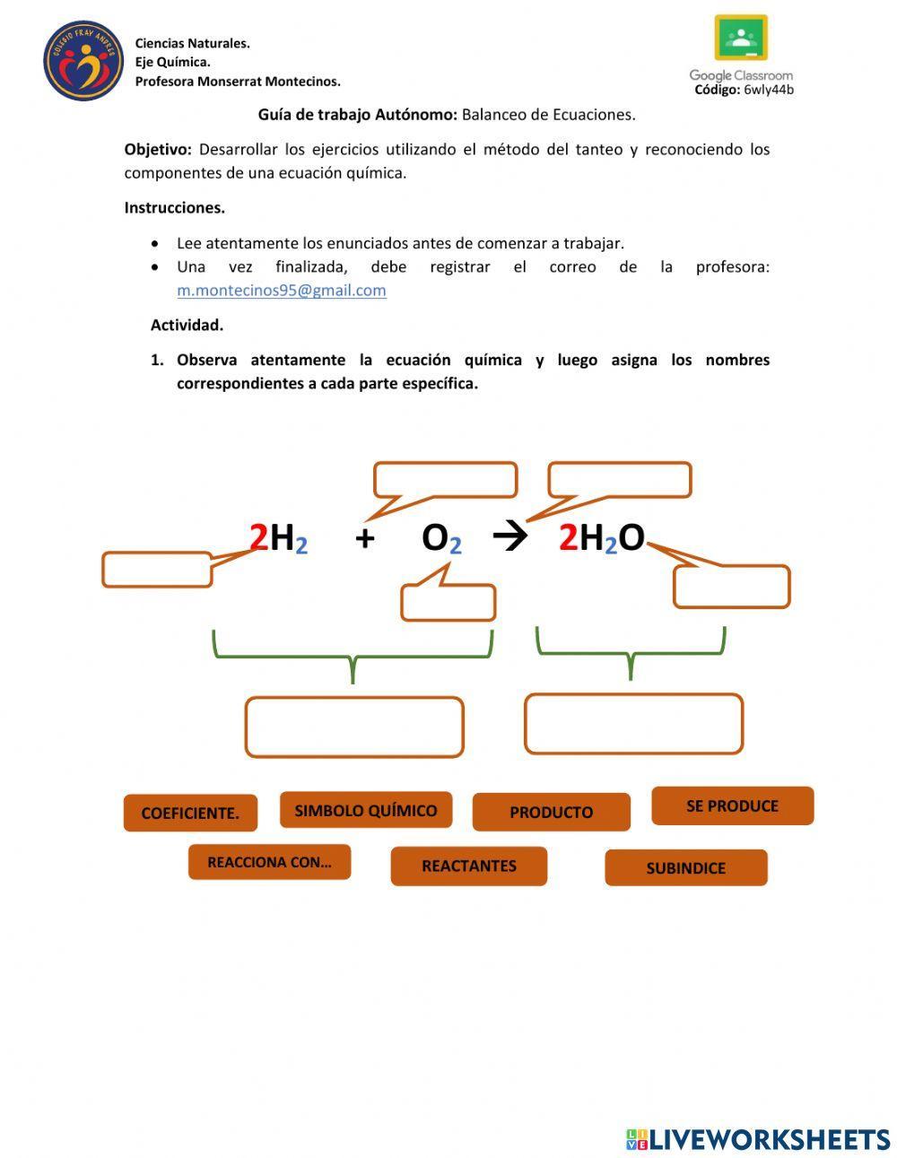 Guía trabajo autónomo: Balanceo de Ecuaciones.
