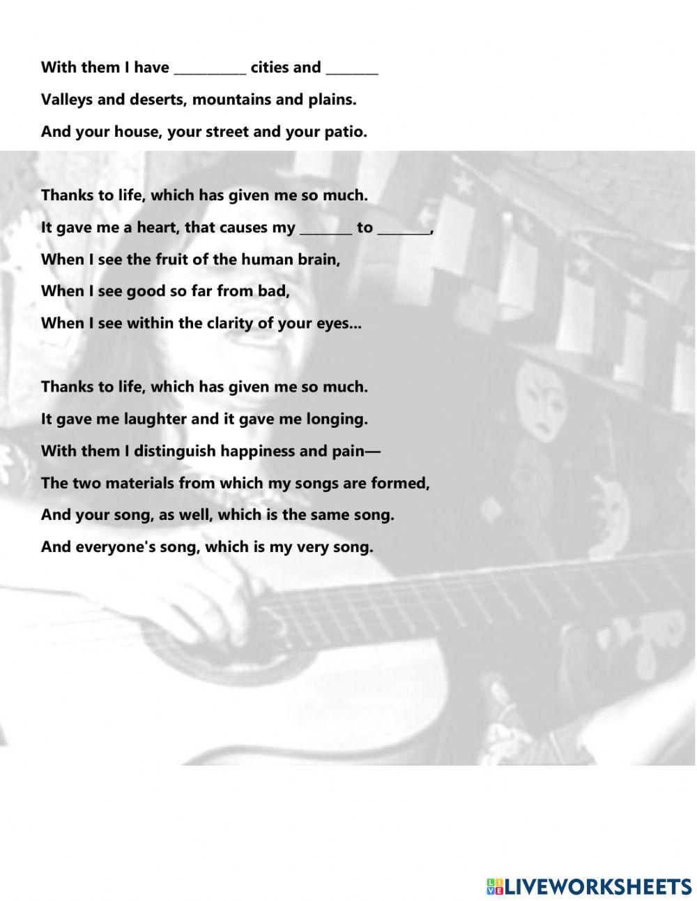 Listening comprehension Gracias a la vida - Violeta Parra