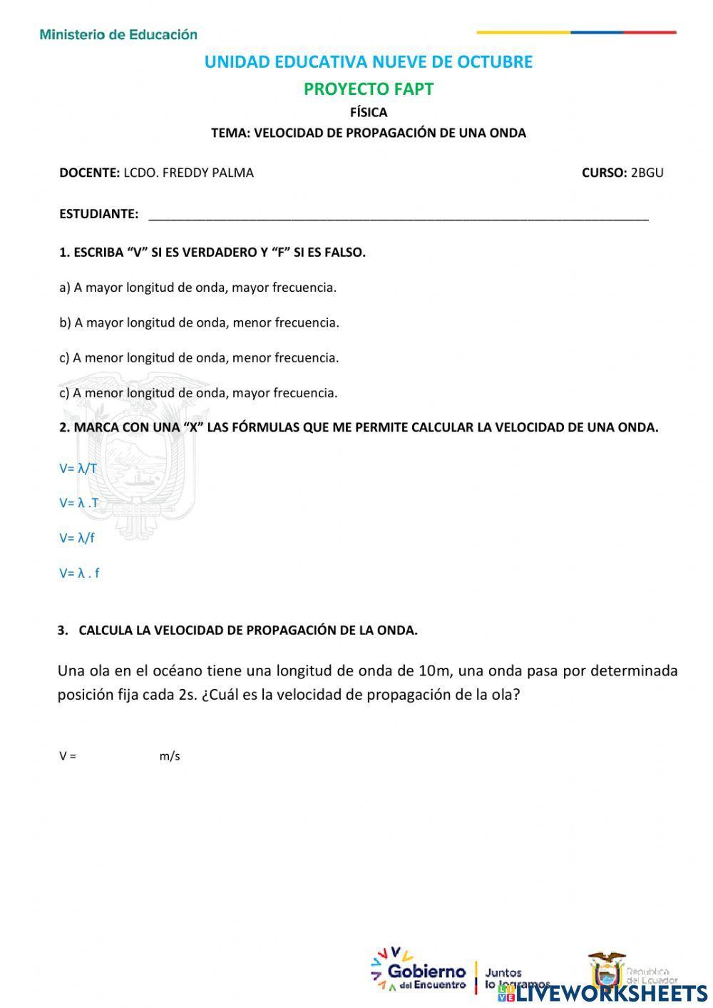 Velocidad de propagación de una onda