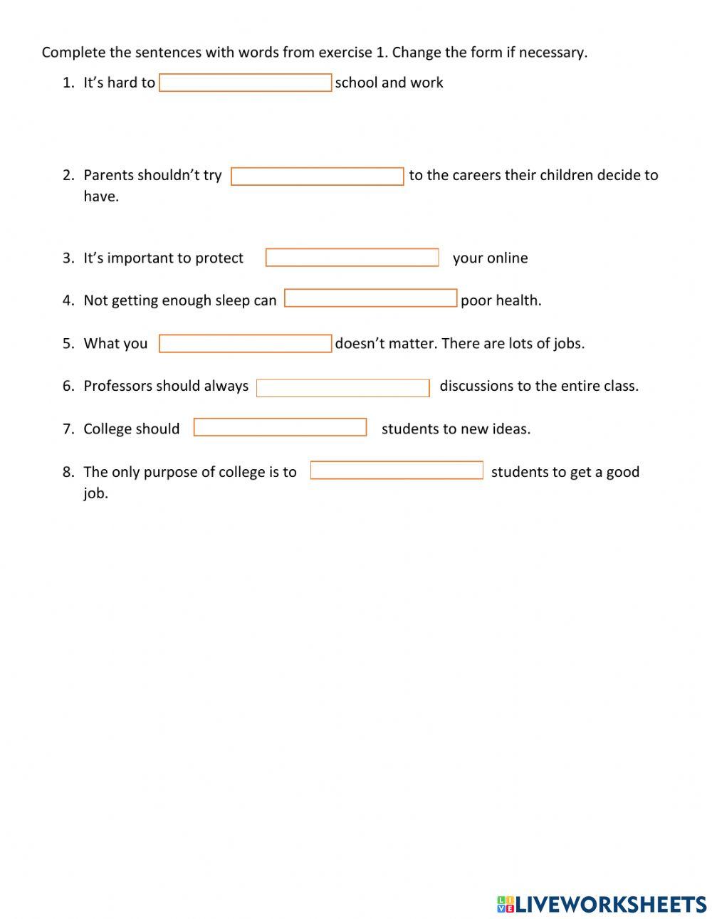 Vocabulary exercise skillfull 3 life events 1 and 2
