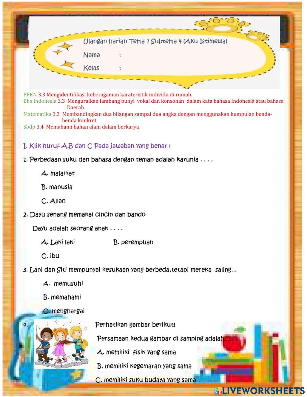 Ulangan harian tema 1 st 4