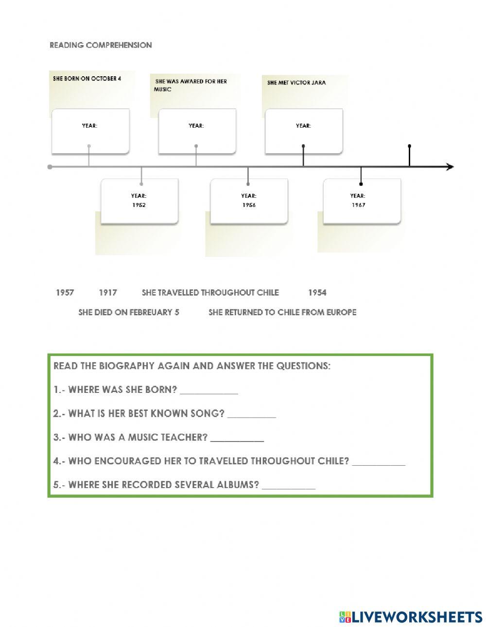 Reading comprehension Violeta Parra - Biography