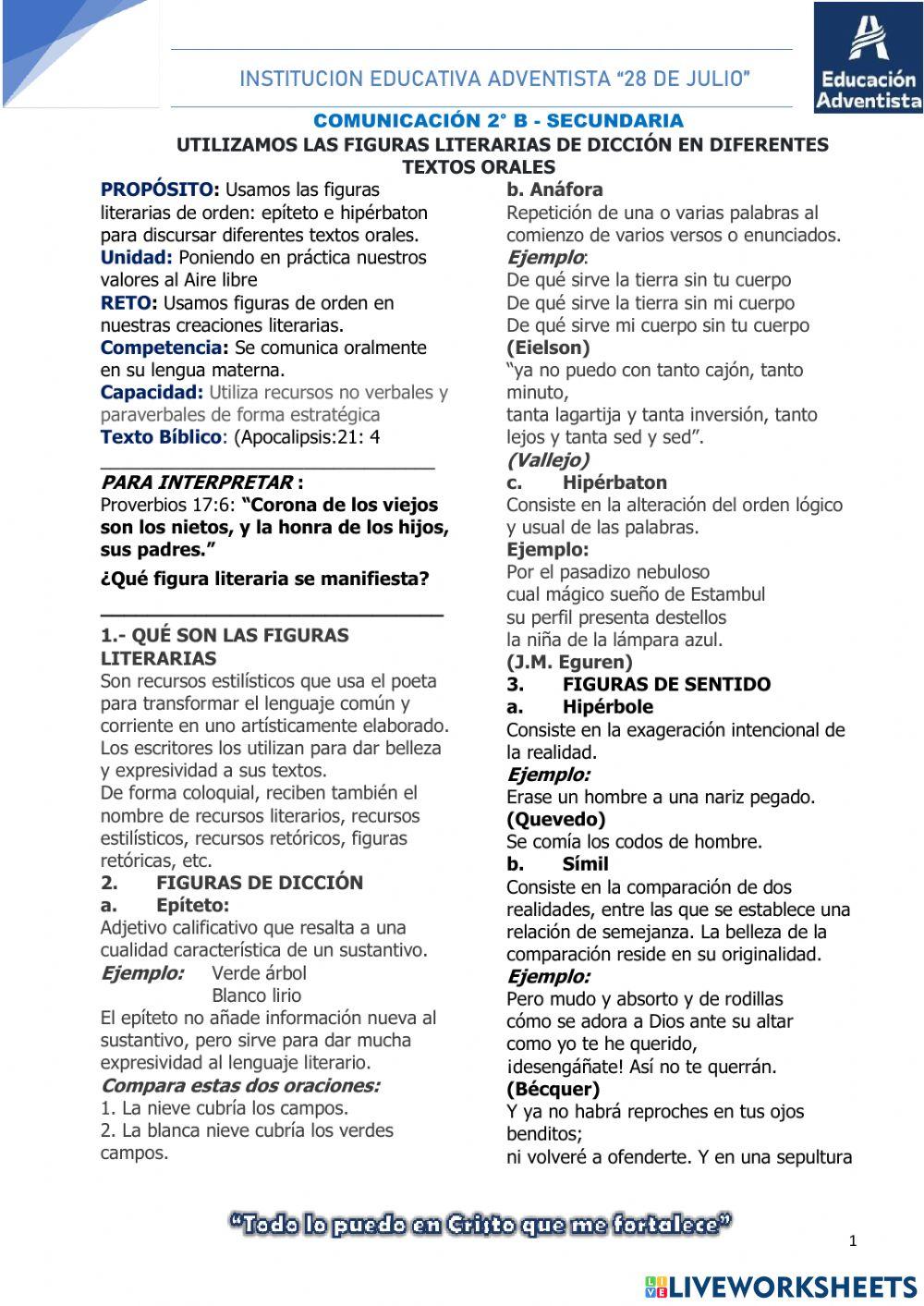 Utilizamos figuras literarias de Dicción