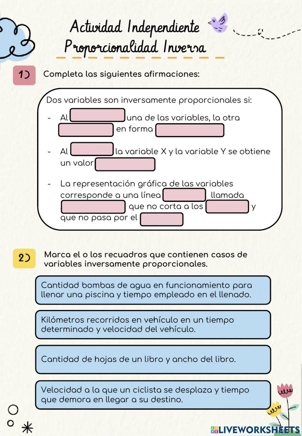 Actividad Independiente - Proporcionalidad Inversa