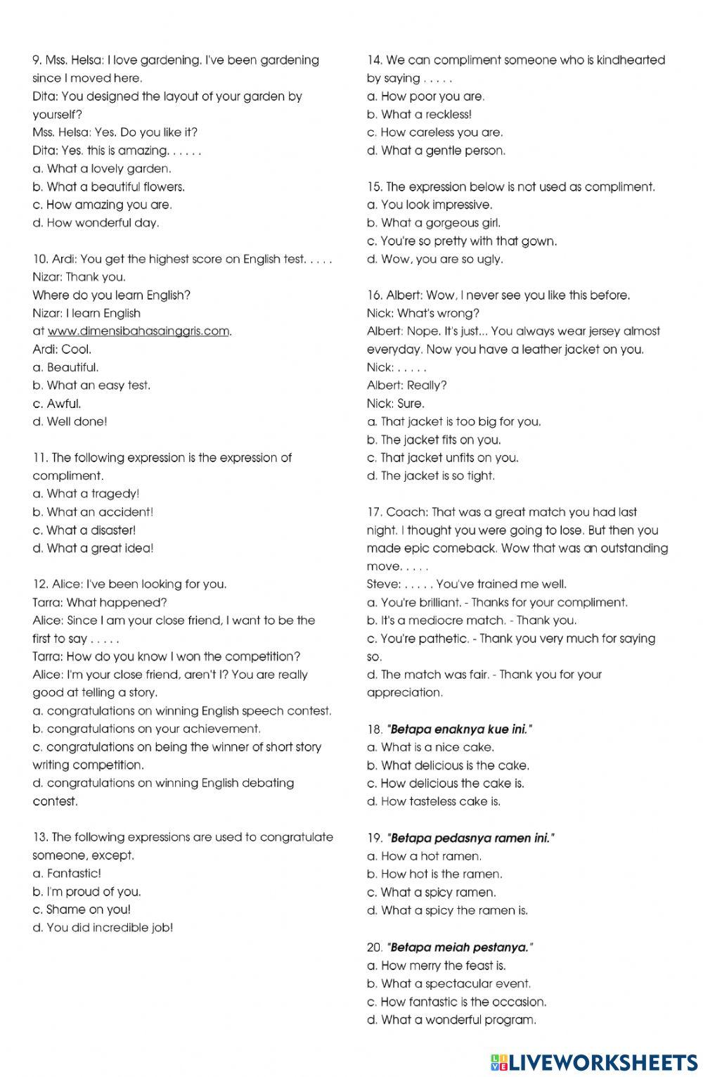 SOAL CONGRATULATING AND COMPLIMENTING