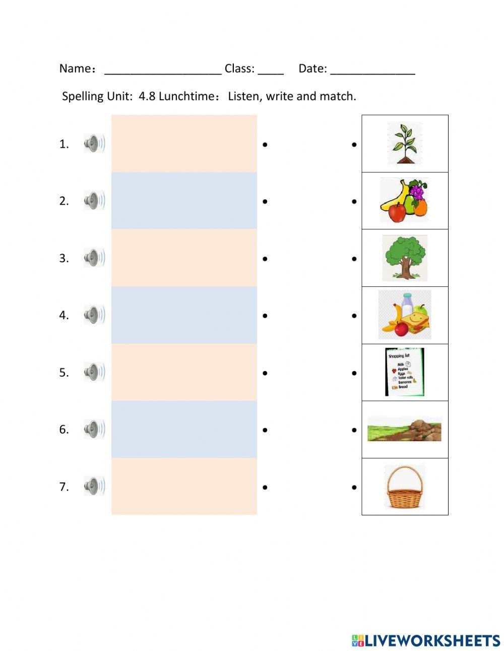 Spelling Unit 4.8 Lunchtime