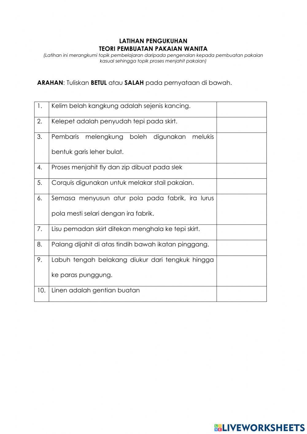 Latihan pengukuhanteori pembuatan pakaian kasual