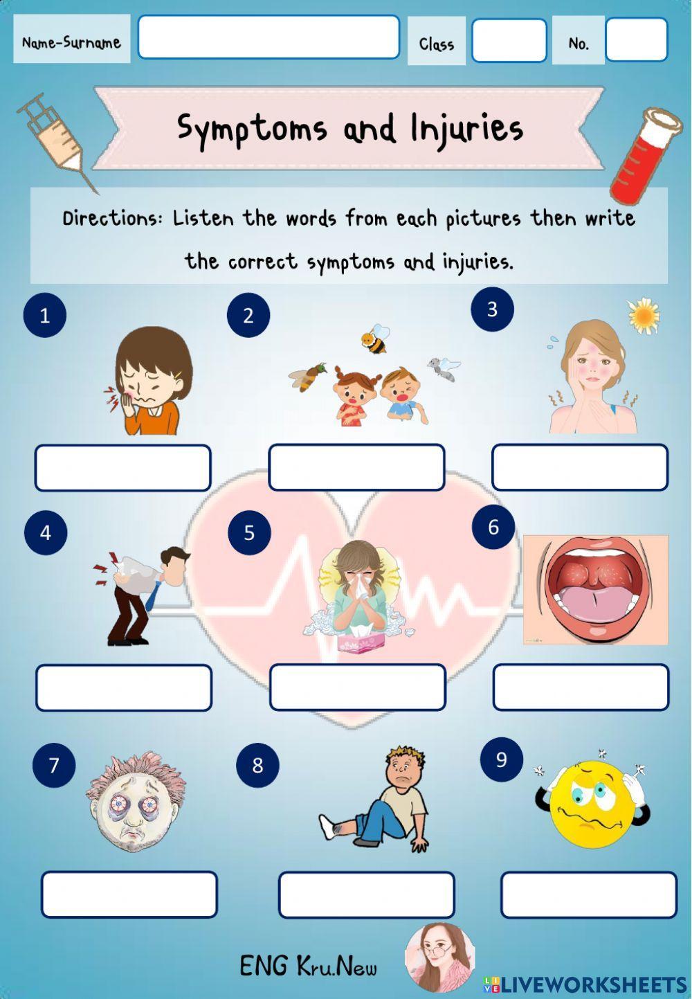 Symptoms and Injuries words