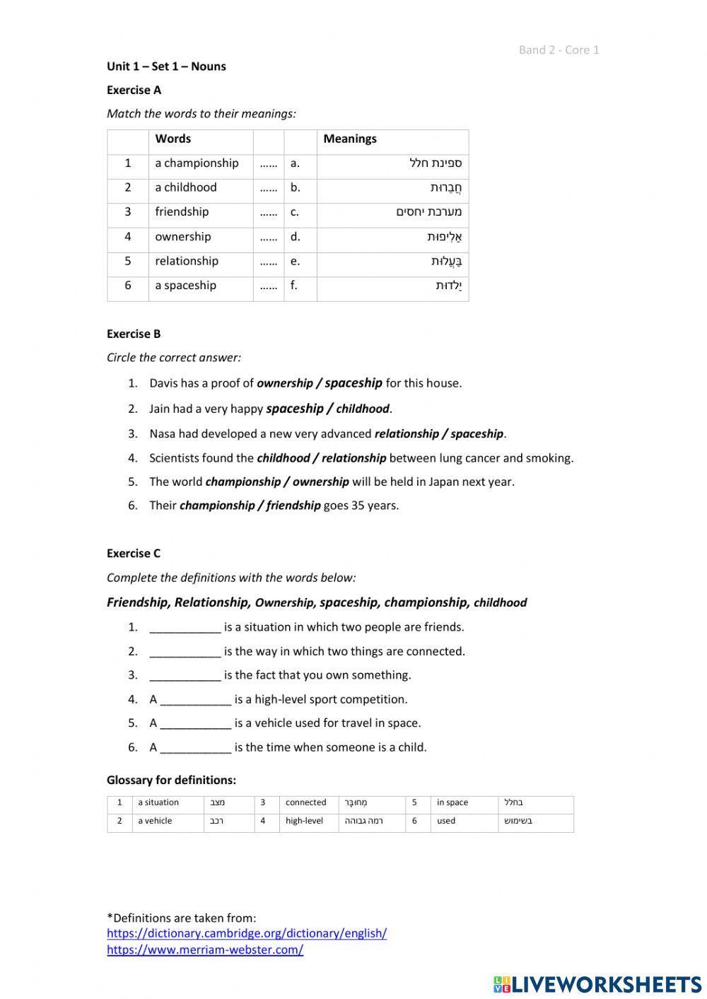 Band 2 Core 1 - Unit 1 - Set 1