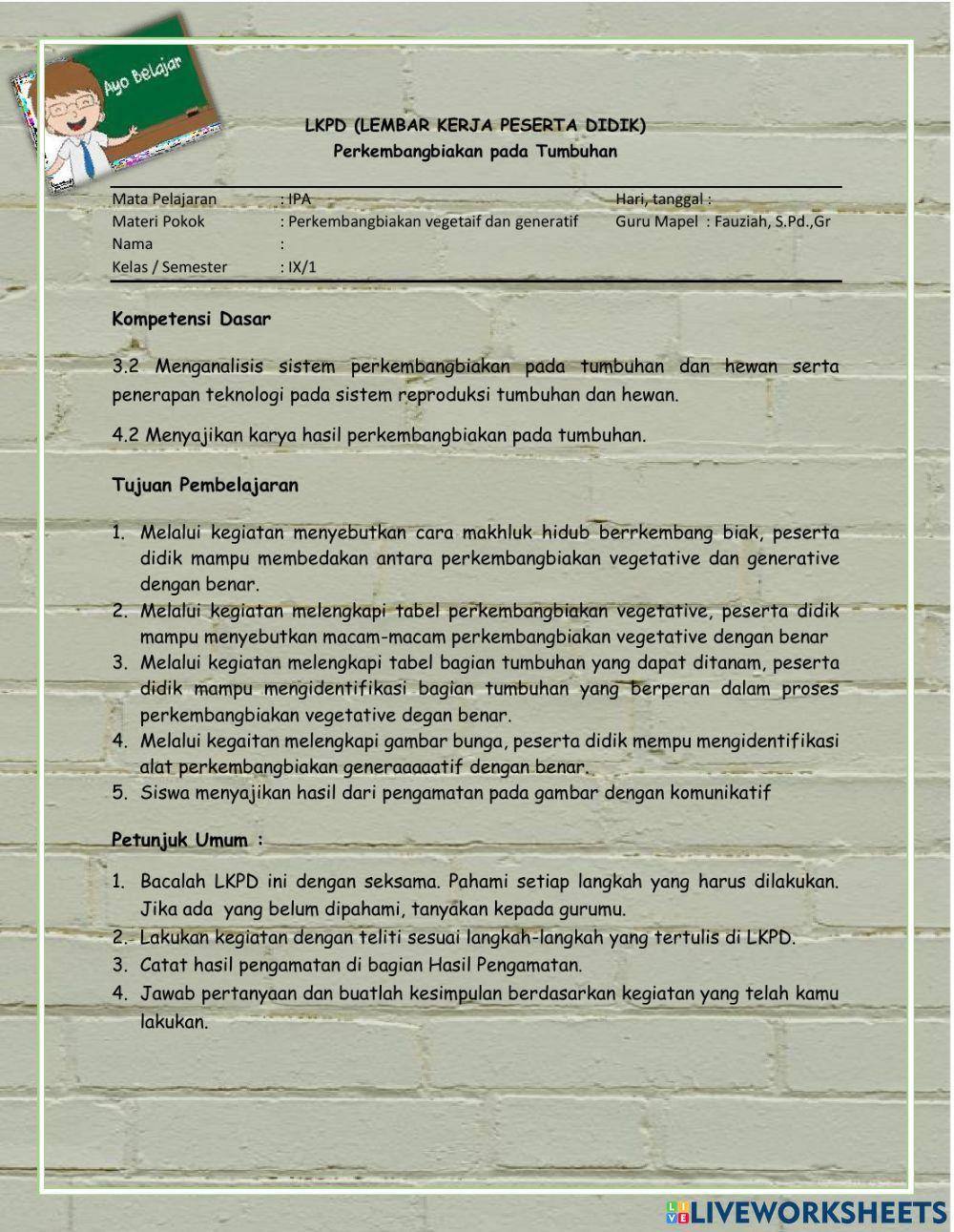 LKPD Kelas 9 3.2 Perkembangbiakan tumbuhan