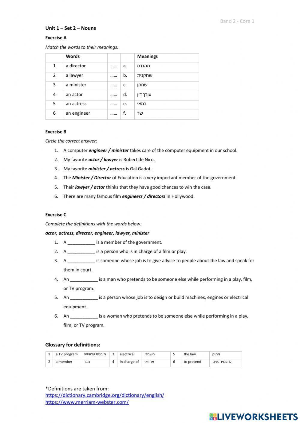 Band 2 (Core 1) - Unit 1 - Set 2
