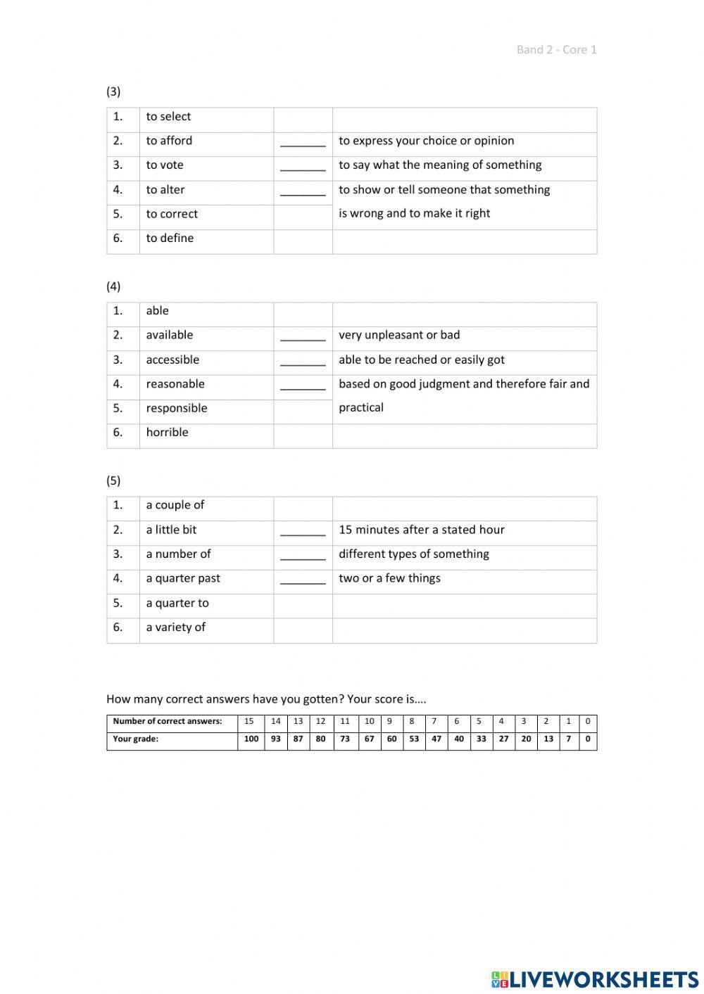 Band 2 (Core 1) - Unit 1 - Test