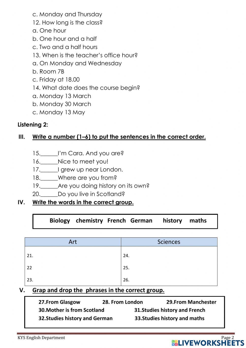 The 4th Quarter Examination(Listening)