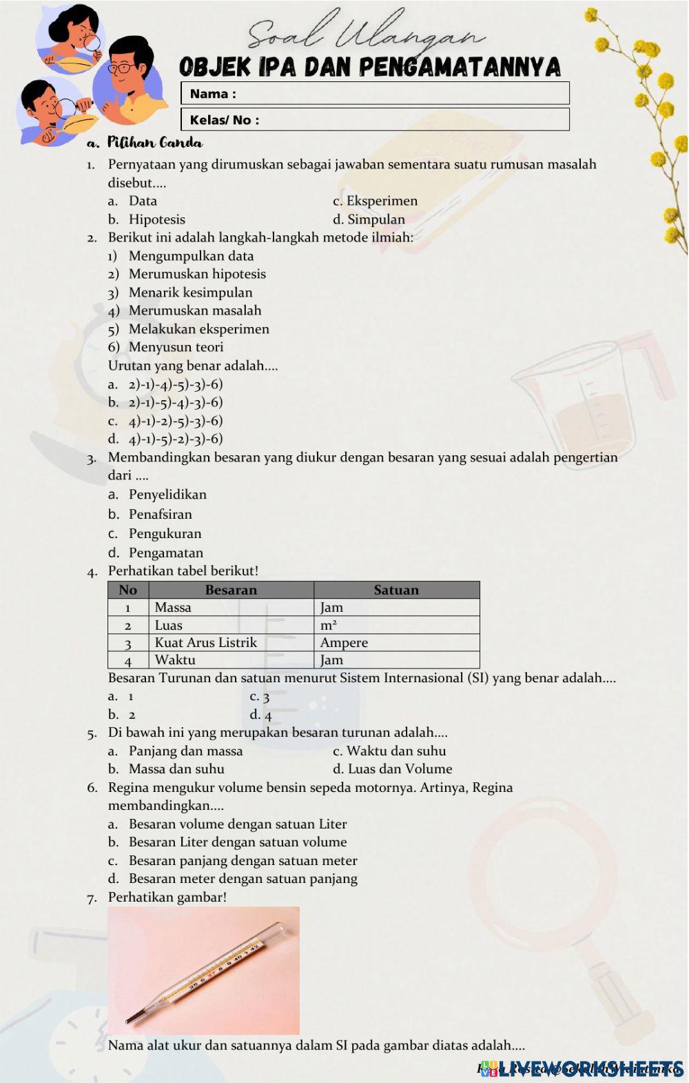 Ulangan Objek IPA dan pengamatannya