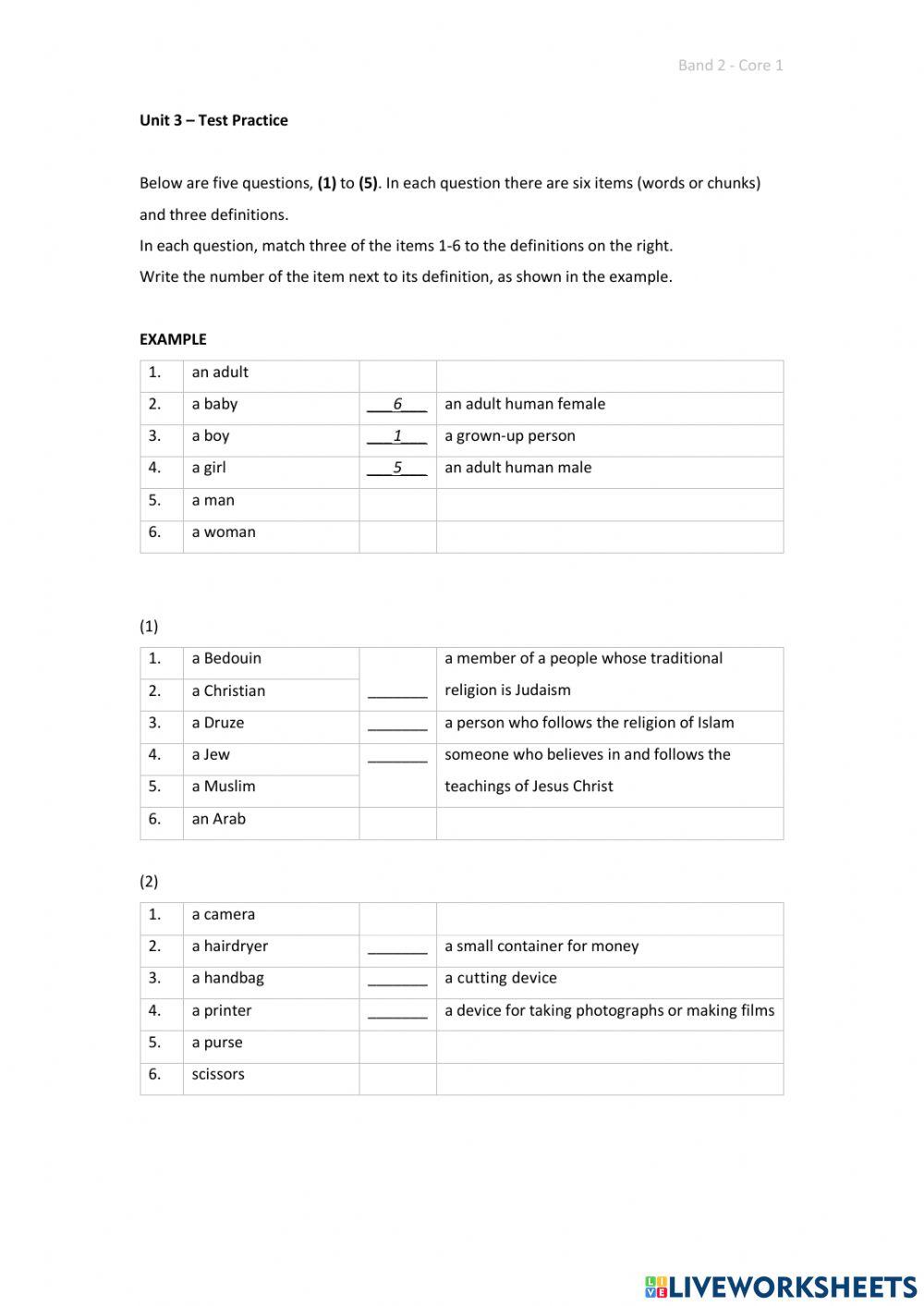 Band 2 (Core 1) - Unit 3 - Test