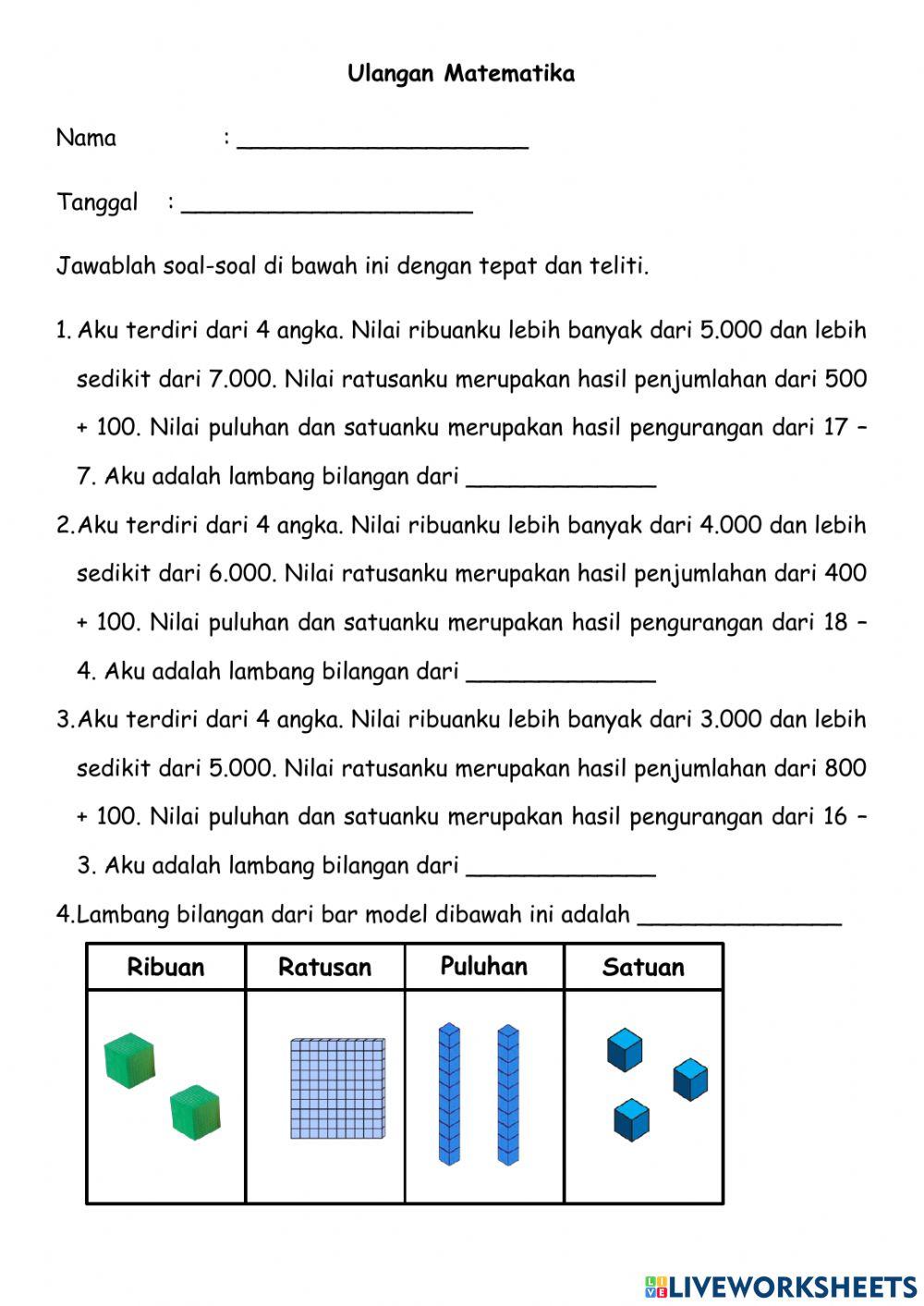 Ulangan Matematika Penjumlahan 1-10.000