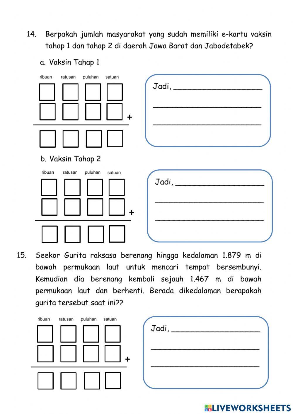 Ulangan Matematika Penjumlahan 1-10.000