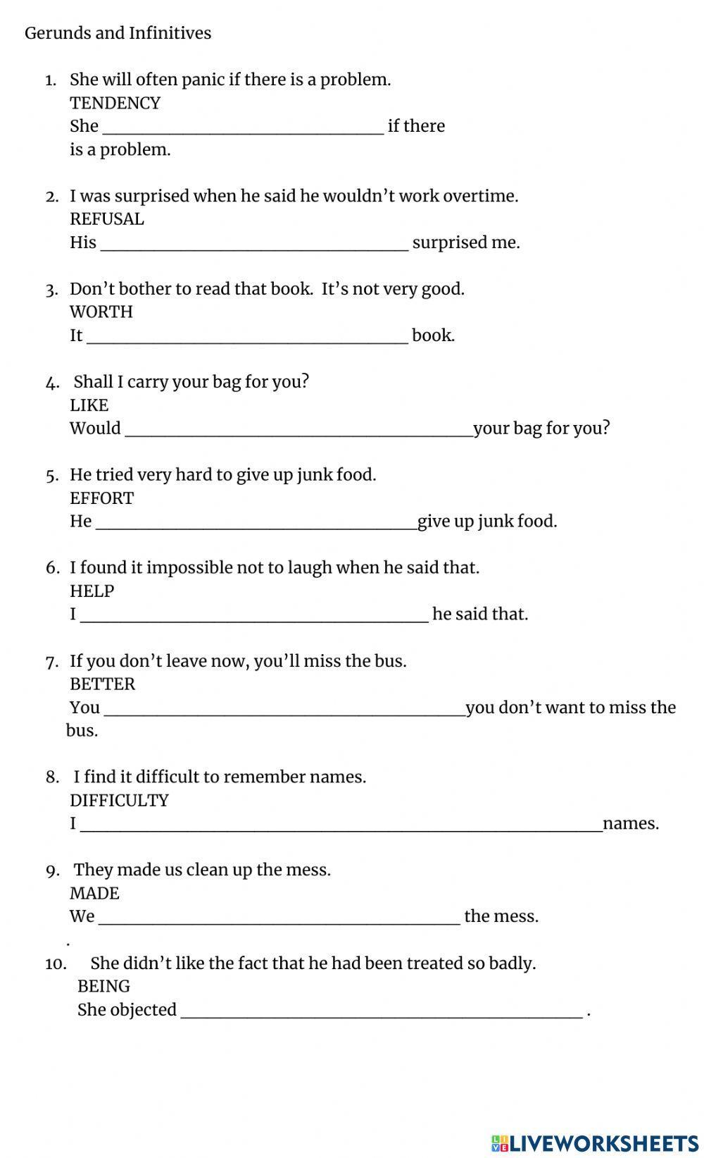 Gerunds and Infinitives FCE Transformations