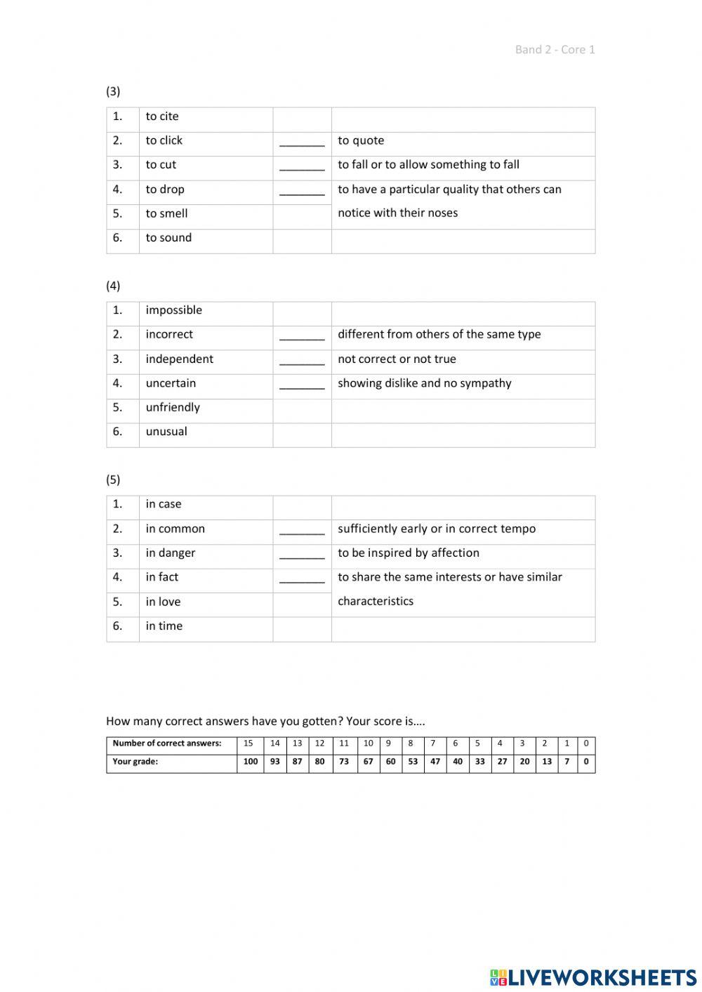Band 2 (Core 1) - Unit 4 - Test