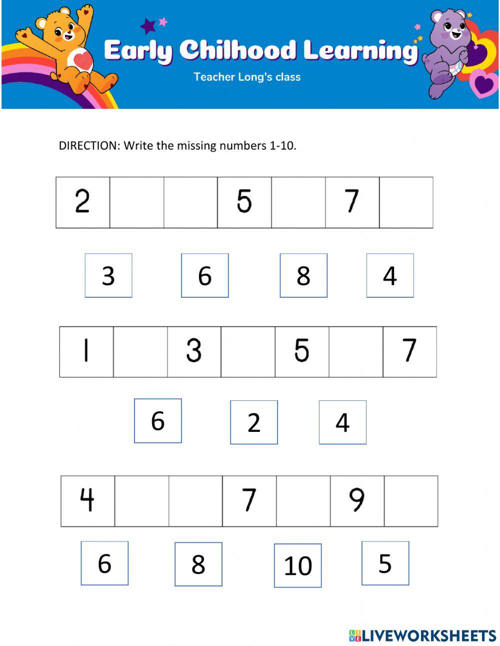 Arranging numbers 1-10 interactive worksheet | Live Worksheets