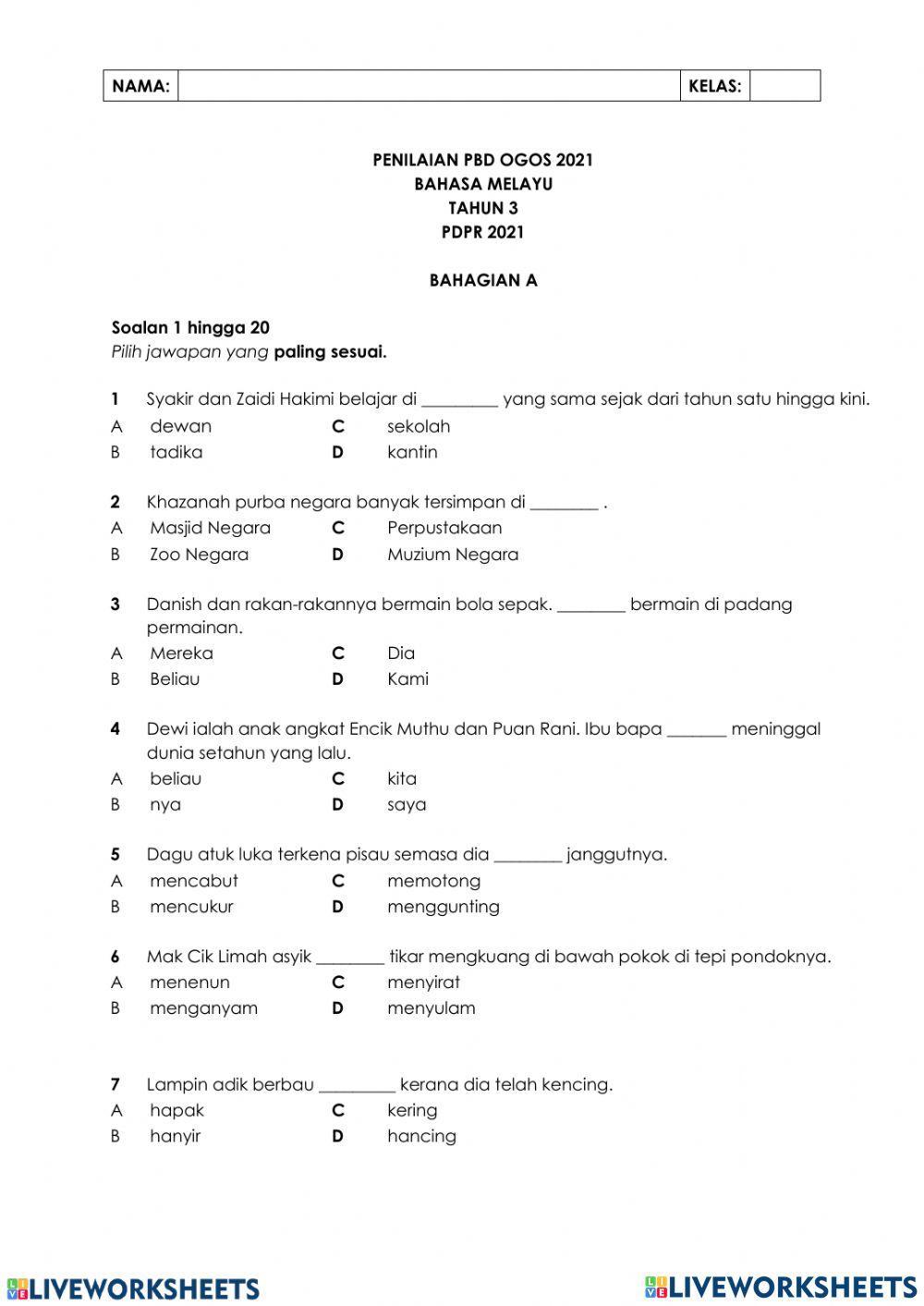 Penilaian bahasa melayu tahun 3