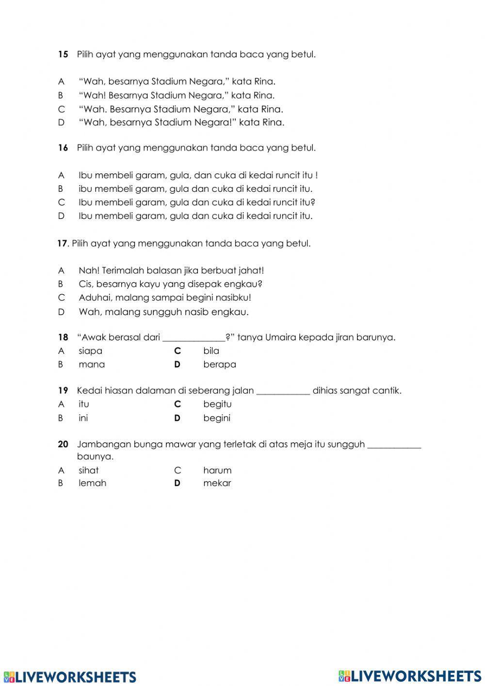 Penilaian bahasa melayu tahun 3