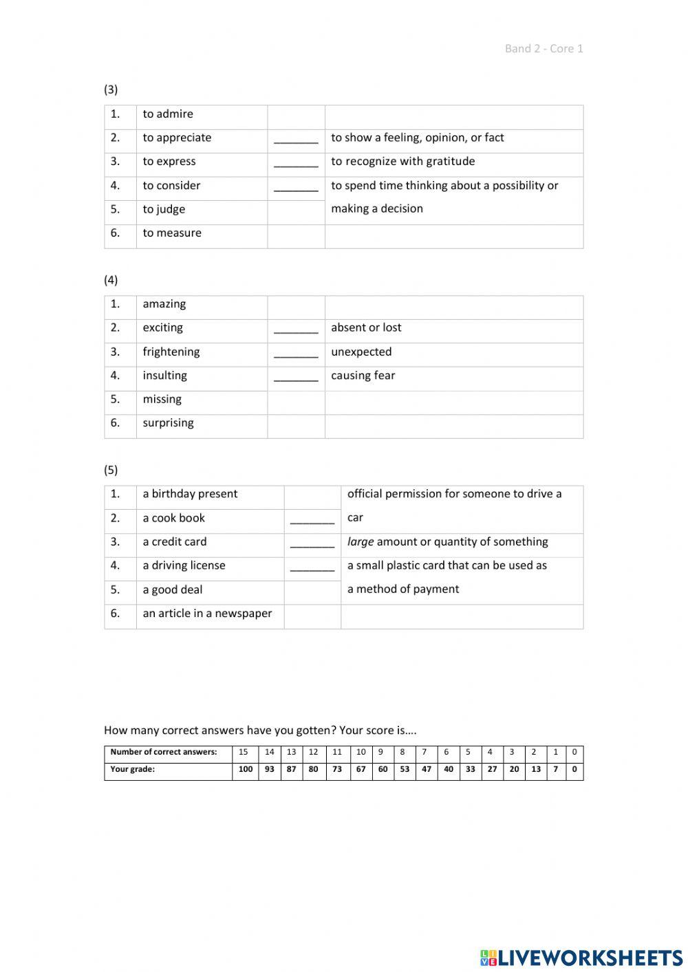 Band 2 (Core 1) - Unit 5 - Test