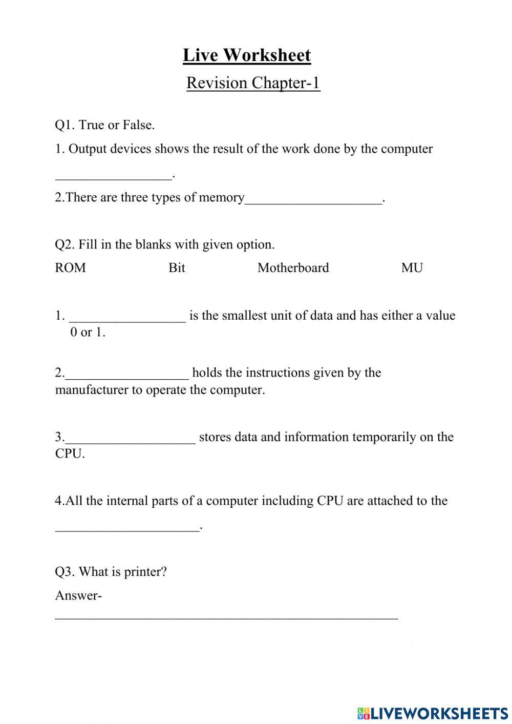 Chapter1 Revision live worksheet(30Aug4Sep) worksheet Live Worksheets