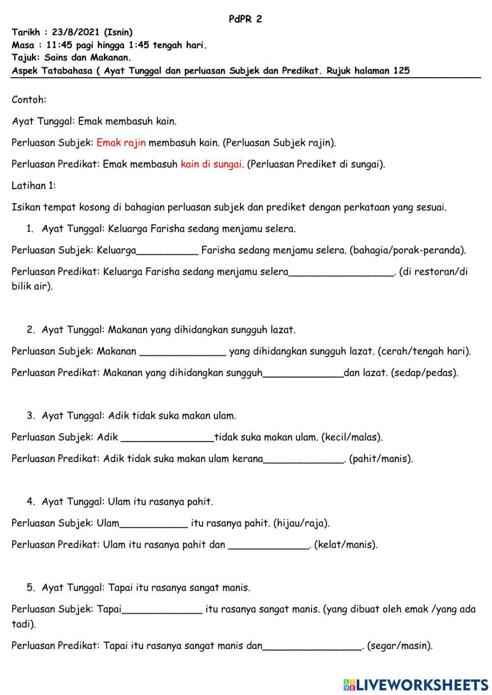 Latihan 1 : Ayat Tunggal