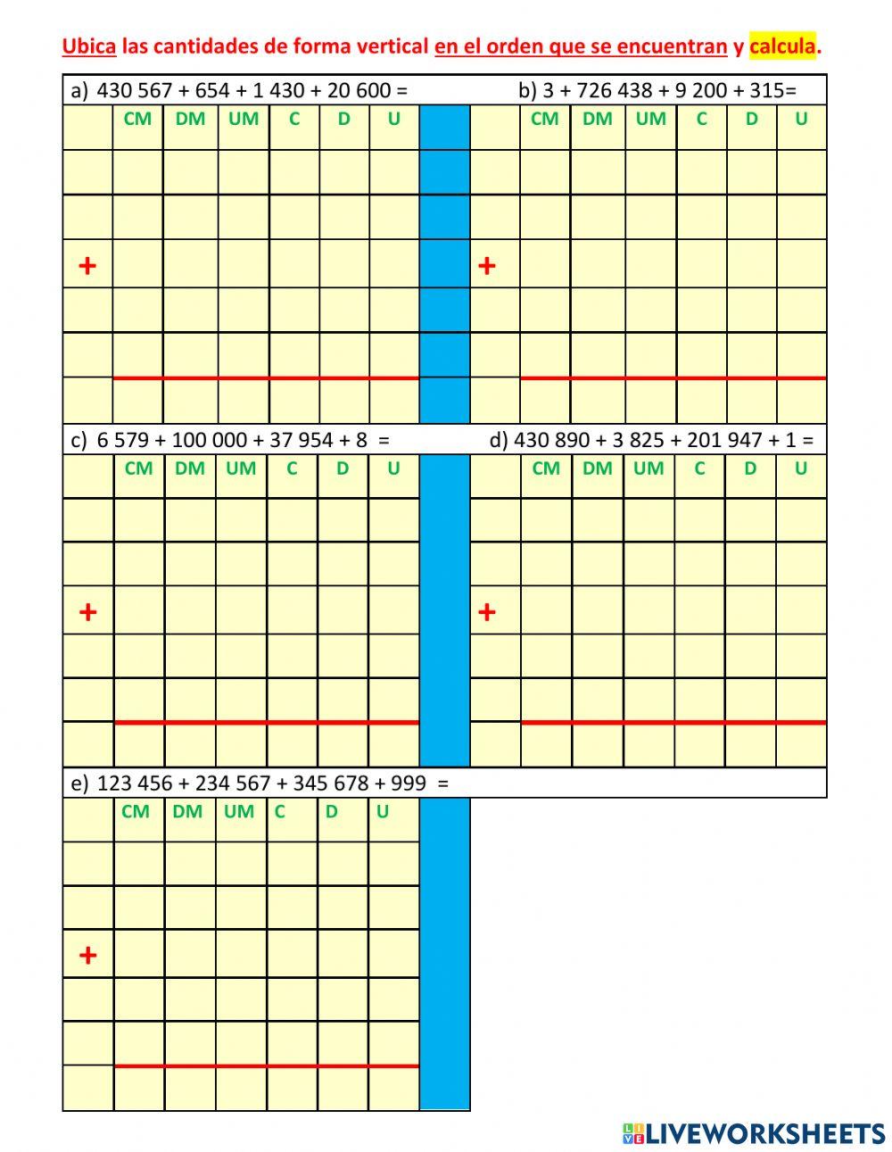 Sumas verticales con CM