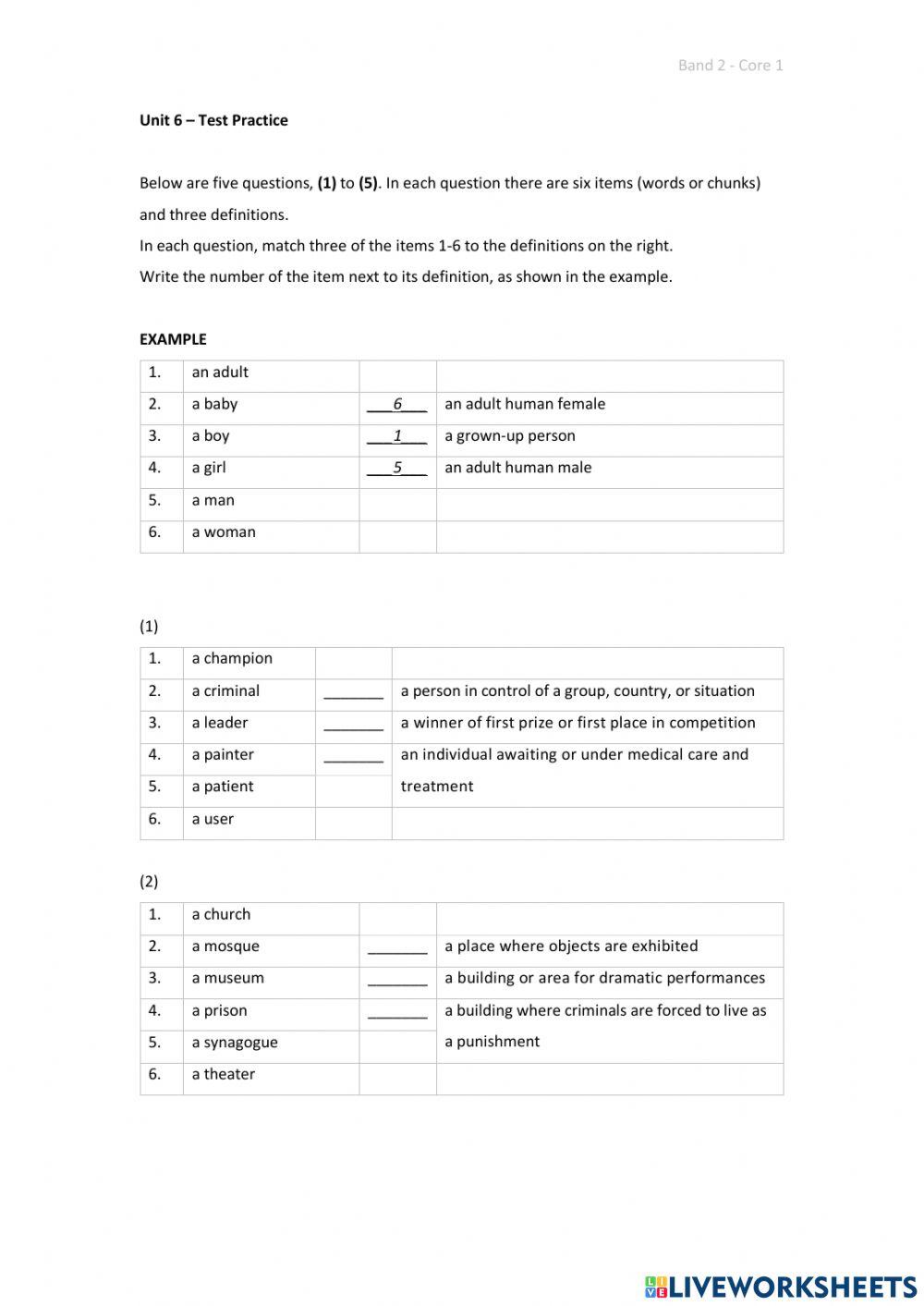 Band 2 (Core 1) - Unit 6 - Test