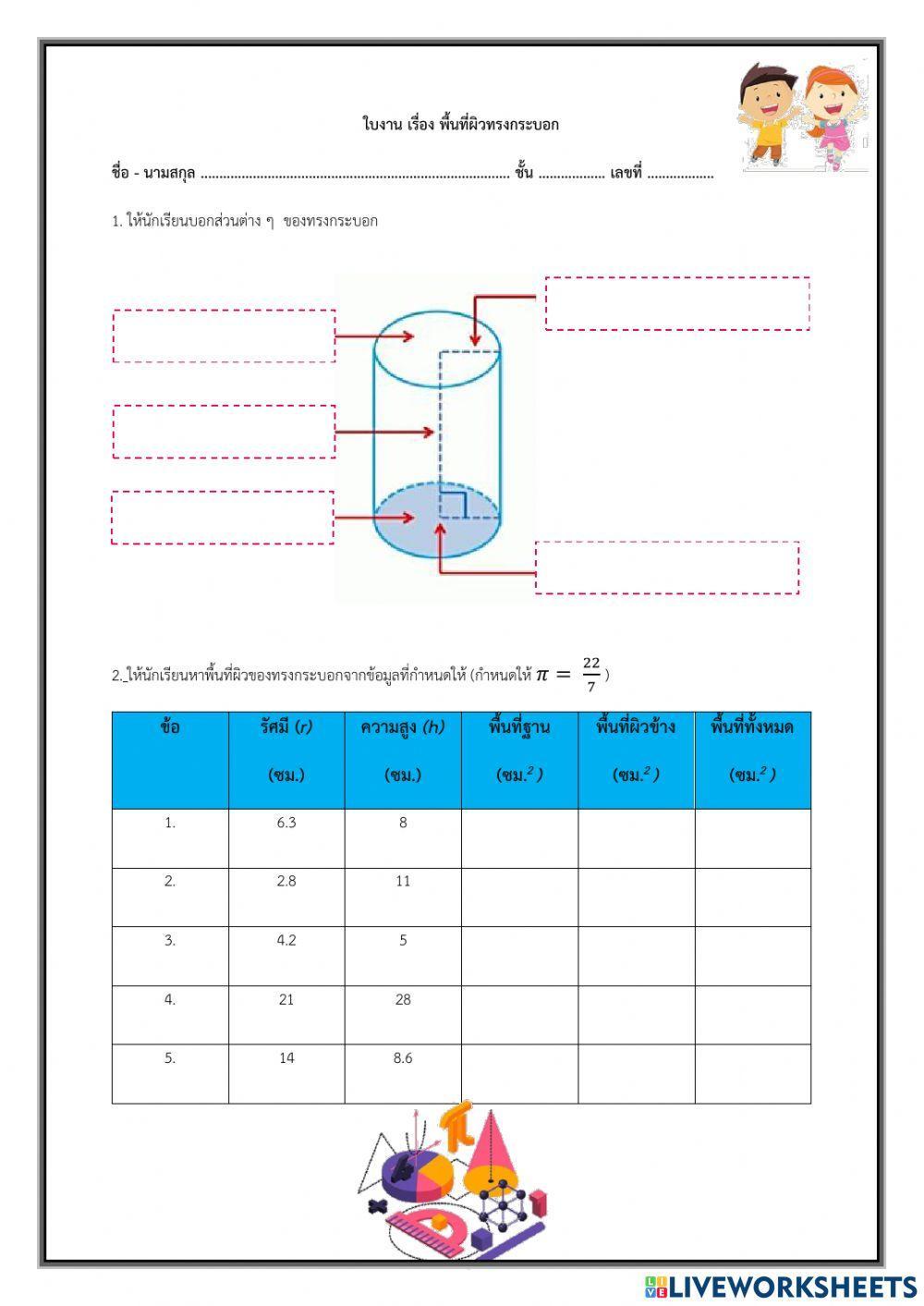 พื้นที่ผิวทรงกระบอก