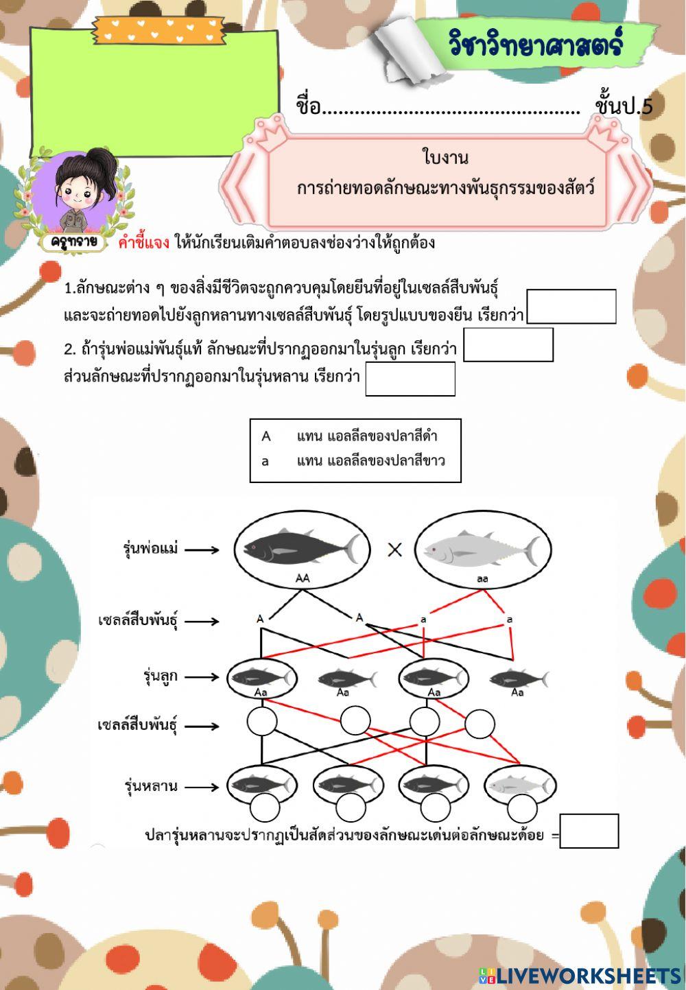 ใบงานลักษณะทางพันธุกรรมของสัตว์ byครูทราย