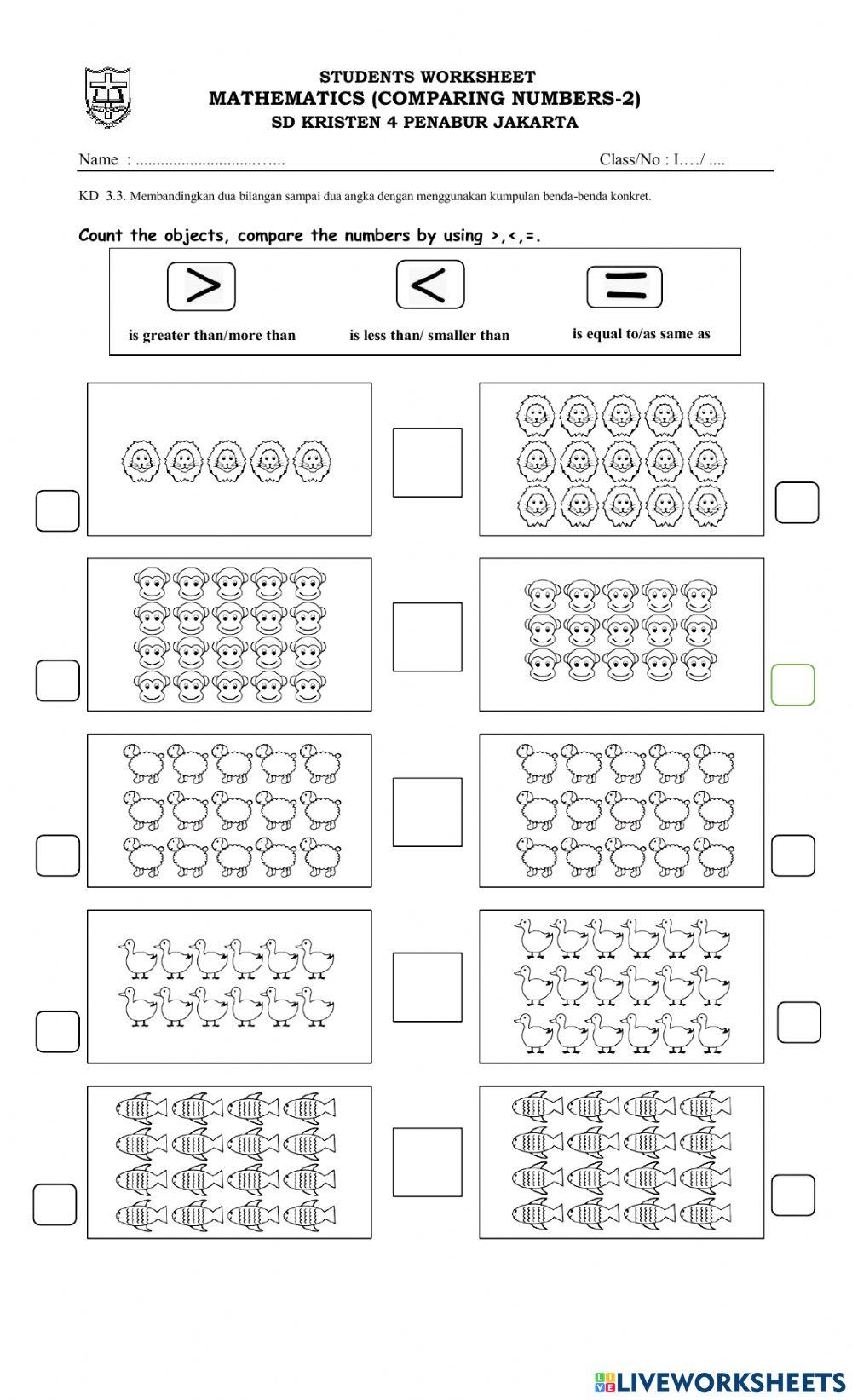 Comparing Numbers 1-20