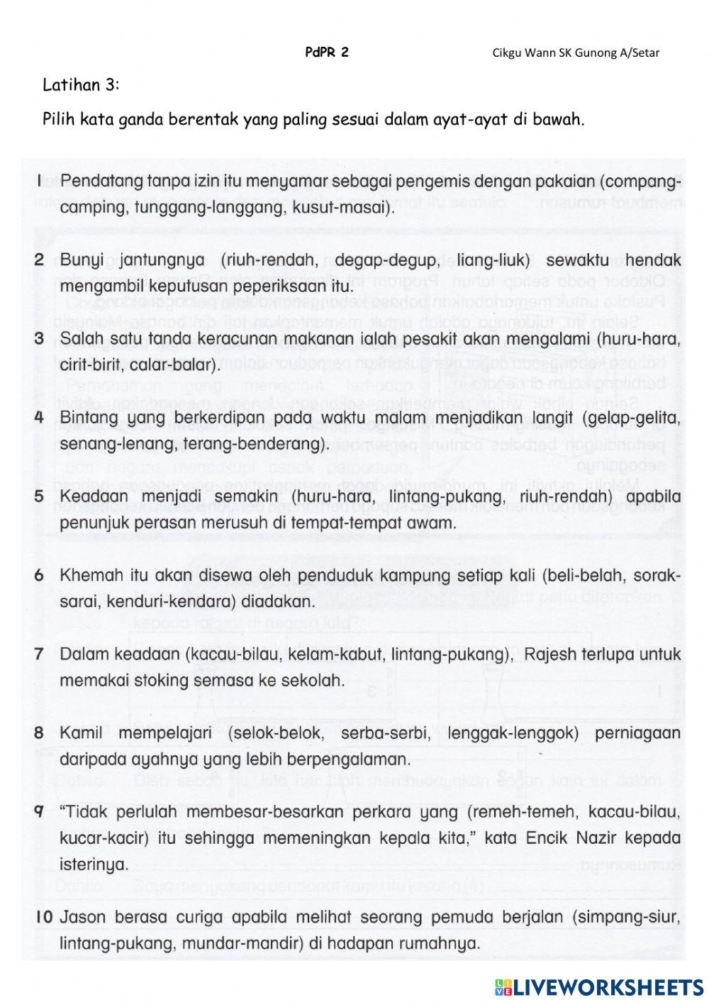 Latihan 3 : Kata Ganda Berentak