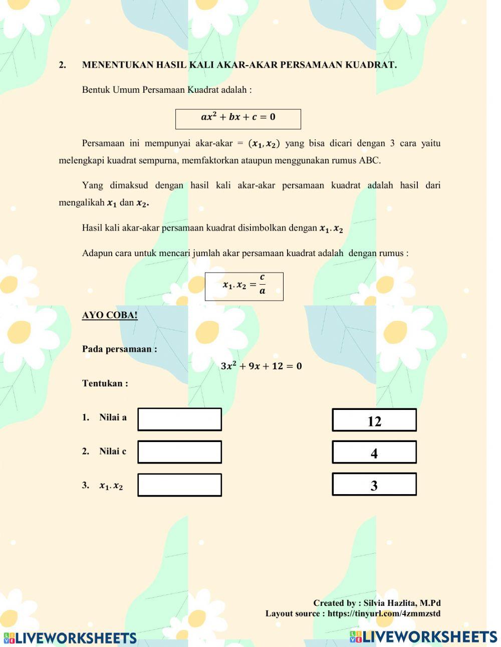 Jumlah, Hasil Kali dan Persamaan Kuadrat baru